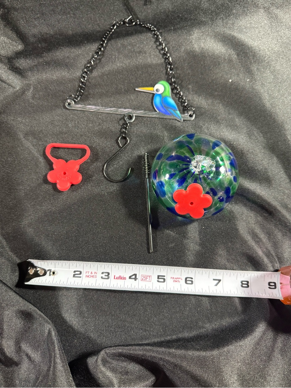 Glass Hummingbird Feeder with Red Flower Port - Picture 11 of 12